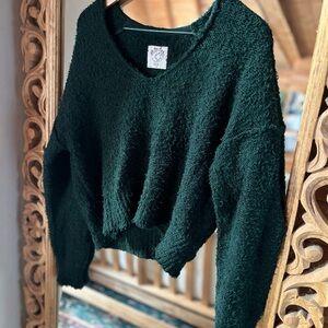 We The Free Deep Green V-Neck Sweater